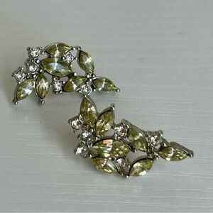 Classy Silver Tone Olive Green Rhinestone Statement Earrings